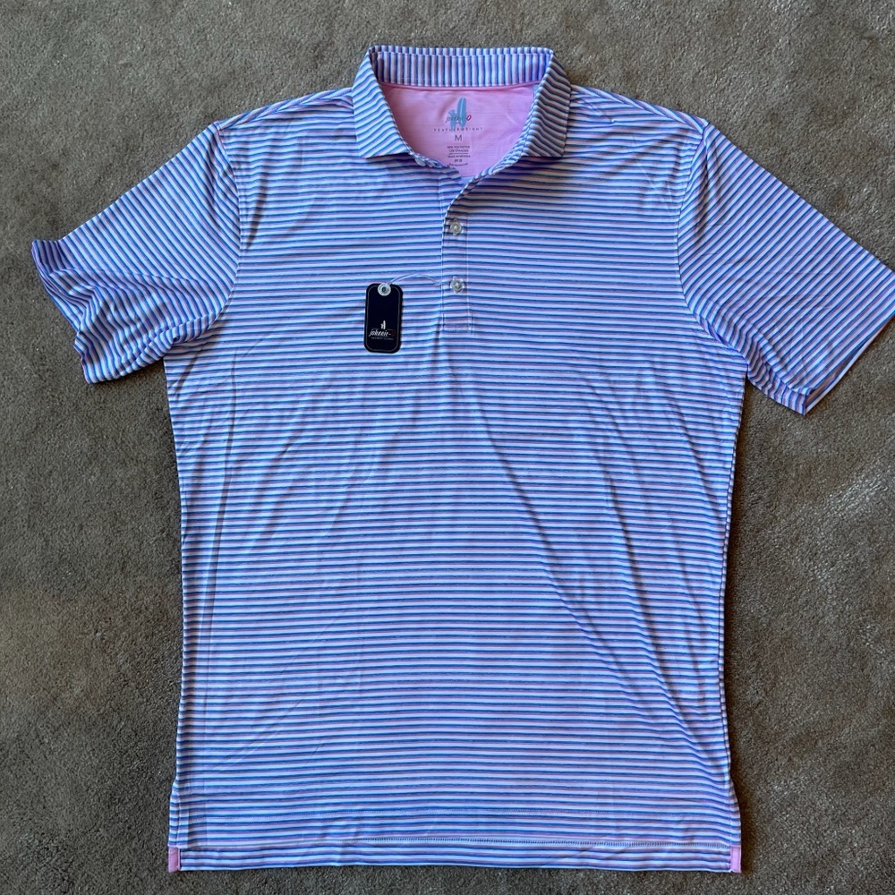 NWT Johnnie-O Featherweight Polo - Pink/Blue Stripe